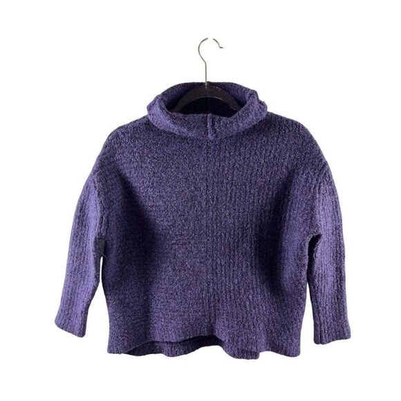 Eileen Fisher Marled Ribbed Wool Blend Turtleneck Sweater Medium Purple FLAWED - Picture 1 of 9